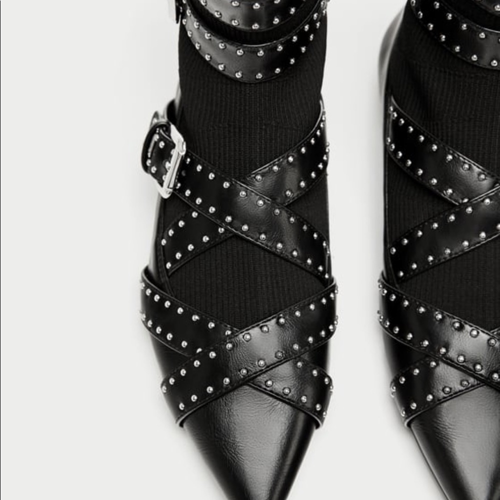Zara pointy straps studded ankle socks boots - Picture 4 of 8